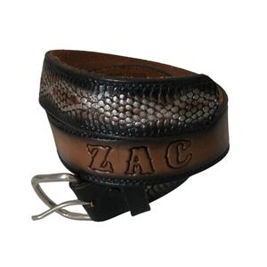 Handcrafted ZAC Genuine Leather Woman Belt 3 Tones Tan Black Silver Wt 1.4 Lg 34
